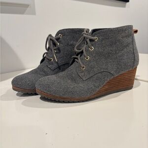 Gray Lace-Up Wedge Ankle Boots
